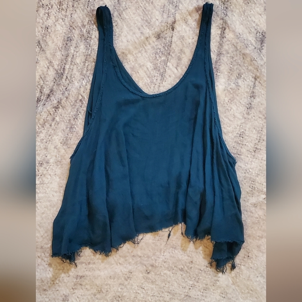💚5/$25 Free People Intimately Free Navy Teal Blue Sleeveless Raw Hem Tank Top